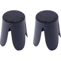 Set de 2 tabourets empilables bleu marine. bouclette texturée. NIKI. Ø30 / 44 x H46cm