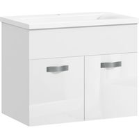 Mobile Bagno Sospeso con Lavabo, Armadietto a 2 Ante con Cerniere Ammortizzate, 61x40x50cm, Bianco Lucido