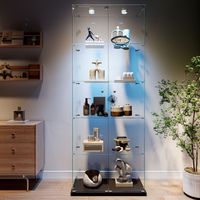 FOERPL-Vetrinetta in vetro con 5 ripiani a 2 ante, vetrinetta a colonna in vetro con LED e serratura, armadio moderno per lenti da collezione VetRine esposizione a colonna vetrina soggiorno