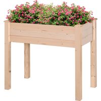 Jardinière surélevée bois naturel – Carré potager sur pied, trous drainage, tissu non tissé – 86x46x76 cm – Culture facile, robuste