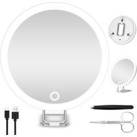 Miroir Grossissant - 10X - 15 cm - Éclairage LED 3 Couleurs - Rechargeable USB - Portable - Pour Maquillage Précision Rasage Lentilles - 1 Pièce