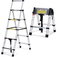 Randaco Scala telescopica 2,0m + 2,3m scala in alluminio argento scala allungabile antiscivolo scala allungabile allungabile