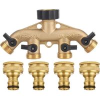 Sdoppiatore per tubo flessibile a 4 vie in ottone massiccio con valvole di intercettazione, rubinetto e uscite da 3/4", può utilizzare fino a 4 tubi flessibili contemporaneamente.