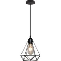 NORCKS Industrial Pendant Lights Retro Diamond Hanging Lamp Ø20CM Height Adjustable Ceiling Lamp For Dining Room Living Room Bar Balcony Black