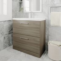 Nuie Arno Solace Oak Woodgrain 800mm 2 Drawer Vanity Unit and Curved Ceramic Basin - ARN2535G