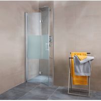 Porte de douche pivotante-pliante, verre 5 mm anticalcaire, décor sablé au milieu dépoli, Schulte, 80 x 195 cm, ouverture vers la gauche