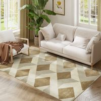 Alfombra Lavable en Lavadora Pelo Corto 170x120 cm Estilo Moderno Tapete para Sala de Estar Dormitorio Comedor Crema