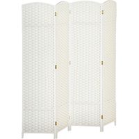 Paravent 4 panneaux en bois 160x170 cm, séparateur d'espace pliable pour salon ou chambre, couleur blanc