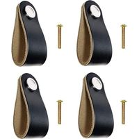 4pcs poignées en cuir poignées de tiroir en cuir boutons de placard en cuir noir avec vis pour placard de cuisine meubles armoire commode tire bouton poignées de porte matériel