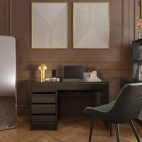 Bureau Sherry, Noir Haute brillance, 55x120cm avec tiroirs, Vicco