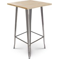 Mesa de bar de estilo industrial "Mange Debout" en metal en bruto y tapa de madera clara - 60x60 cm