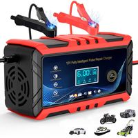 Chargeur de Batterie Intelligent 6A 12V, Mainteneur de Chargeur Batterie Voiture, Chargeur de Batterie avec LCD Tactile Écran Protections Multiples de Réparation