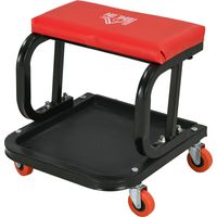 Sgabello da Officina Imbottito con Ruote e Vassoio Porta Attrezzi Acciaio PU 38x35x37cm Rosso