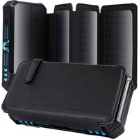Batterie externe solaire 36800 mAh – Batterie externe étanche avec 4 panneaux solaires et chargement sans fil, 3 modes d'éclairage, adaptée au camping, au chargement des téléphones portables et des ta