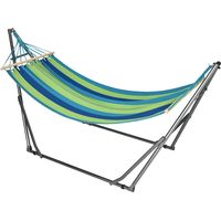 Hamaca con Soporte Plegable 2 en 1 Tendedero con Barra Estructura de Acero para Jardín 270x100x94 cm Azul y Verde