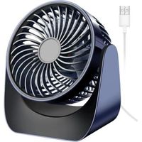 Ventilateur, ventilateur USB silencieux, ventilateur de table à 360°, ventilateur de table USB à 3 vitesses, ventilateur de table pour chambre à coucher, camping-car,bleu