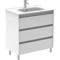 SANSA - ROYO Ensemble de meubles de salle de bains compacts à 3 tiroirs Couleur : Blanc brillant - Options : Ensemble complet - Dimensions : 80 cm