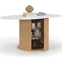 JULIETTE Tavolo da pranzo rotondo allungabile per 4-8 persone con gambe a doghe e piano effetto marmo bianco 110-150 cm