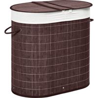 Cesto para Ropa Sucia de Bambú Capacidad de 100L Cesta para la Colada con 2 Compartimentos 62,5x37x60,5cm Marrón