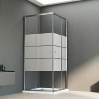 Duschkabine Eckeinstieg 80x80 cm Schiebetür Duschabtrennung Eckeinstieg Doppel Schiebetür 6mm ESG Sicherheitsglas mit weißen Querstreifen-Dekor, Duschwand Höhe 185cm, LINKS & RECHTS MONTIERBAR
