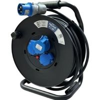 Regleta enrollable Phasak BN 3478/ 2 Tomas de corriente/ 1 Enchufe industrial 2P+TT/ Cable 40m/ Negro y Azul