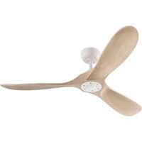 Ventilatore da Soffitto 7214 in Metallo Bianco, 132 cm, Motore DC 26W, 3 Pale in Legno Sbiancato, con Telecomando e 6 Velocità - Perenz