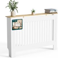 VOUNOT® Cubre Radiadores Cubierta de Radiador 111x19x82cm Cubreradiador de MDF con Lamas Verticales Estante Superior Blanco/Roble