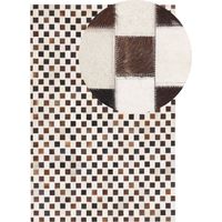 Tappeto in Pelle Marrone Beige Motivo Geometrico Patchwork 140 x 200 cm Kayabey