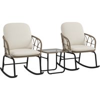 Schaukelstuhlset Schaukelstühle Bistro-Set. Bohostil. PE-Rattan. wetterbeständig. Creme