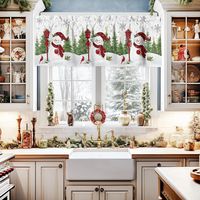 54x18in Short Curtain Christmas Kitchen Curtains, Snowman With Cardinal Bird Window Valance, Rod Pocket Bathroom Curtains, Kitchen Curtains Over S