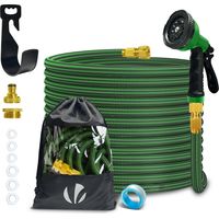 Vounot – Tuyau d'arrosage extensible 15m – 10 modes de pulvérisation – 2 connecteurs laiton 1/2'’ et 3/4’’ – Sac de rangement inclus