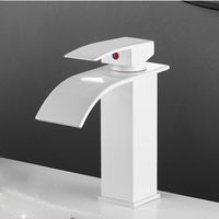 TAISHENGDA-Robinet de salle de bain blanc à bec plat et court avec tuyau d'arrivée de 60 cm Robinet d'eau chaude et froide à bec large de style européen pour lavabo/évier