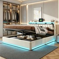 FOERPL-Polsterbett 160 x 200 cm mit Lattenrost, Bett 160 x 200 cm mit Stauraum, LED-Beleuchtung und USB-Anschlüssen, Doppelbett 160 x 200 cm mit Kopfteil und mit Lattenrost Polsterbetten