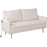 MEUBLES COSY Canapé 2 Places en Tissu avec Ports USB et Espace de Stockage pour Salon, Appartement, Cadre en Bois Massif, Pieds en métal, Beige