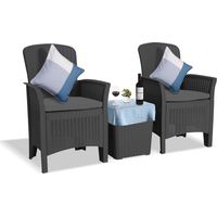 Centurion Supports OPHELIA 3-Piece Rattan Garden Furniture High Back Armchair Set with Side Table in Black