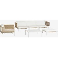 SKLUM Gartenset mit 3-teiliger modularer Sofa, bestehend aus 2 Eckmodulen, Hocker, Sessel und Couchtisch aus Roubly-Stahl Beige Mandel Rose
