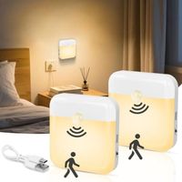 Luce notturna con sensore di movimento, set da 2, luce notturna LED ricaricabile di tipo C, bianco caldo, accensione/spegnimento automatico, magnetica, luce notturna per la cameretta dei bambini, colo