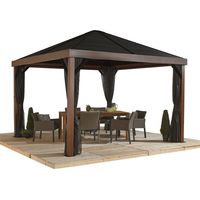 Sojag Aluminium Pavillon Valencia 1212 inkl. Moskitonetz Holzoptik Braun 363x363x310 cm