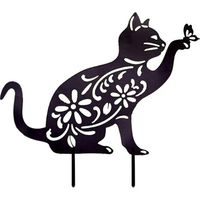 Pieu de chat noir en métal de décoration extérieure de jardin de pieu, modèle de silhouette de statue d'animal de jardin, silhouette de pelouse d'art animalier