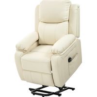 Poltrona Elettrica Alzapersona Reclinabile 160° in Pelle PU con Telecomando, Poggiapiedi, 2 Tasche Laterali, Bianco Crema