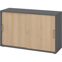 bümö Schiebetürenschrank office - 2 Ordnerhöhen Graphit/Eiche
