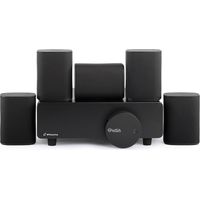 Système home cinéma sans fil 5.1 compact WiSA faible latence audio surround salon appartement noir