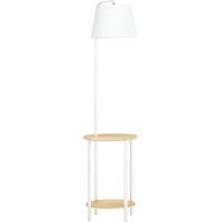 Lámpara de Pie Moderna avec Mesita Pantalla de Lino Interruptor de Pie para Salón Dormitorio 43x39,5x162 cm Blanco