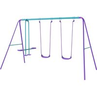 Columpio de jardĂn metálico ajustable 2 columpios balancĂn 280x140x176 cm morado azul