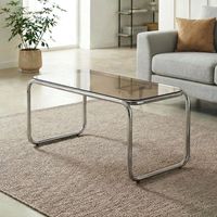 Mesa de centro de metal de estilo contemporáneo AMAYA con cristal marrón