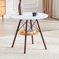 Table d’appoint ronde Ø80 cm, 2-4 personnes, MDF blanc et bois massif noyer