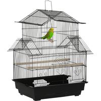 Pawhut – Cage à oiseaux métal 50,5x41x63cm – 3 portes – 2 mangeoires – plateau amovible – pour petits oiseaux – noir