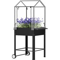 Carré potager sur pieds avec ruisseaux et jardinière 67x69x147 cm noir