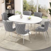 Velvet Dining & Lounge Chair - Luxurious Upholstered Armchair with Silver Metal Legs for Living Room & Bedroom Set of 6, Grey