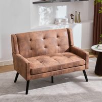 Banc en lin haut de gamme (2 places) avec pieds antidérapants en bois massif et coussin en mousse haute densité – Banc d'appoint capitonné pour salon, chambre et bureau